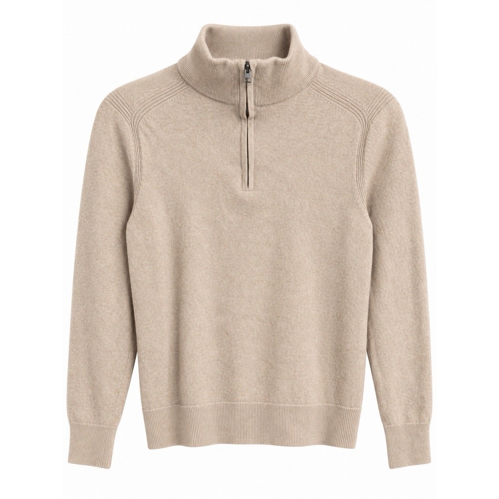 Banana Republic Italian Merino Wool Quarter Zip Sweater M Beige Quiet Luxury